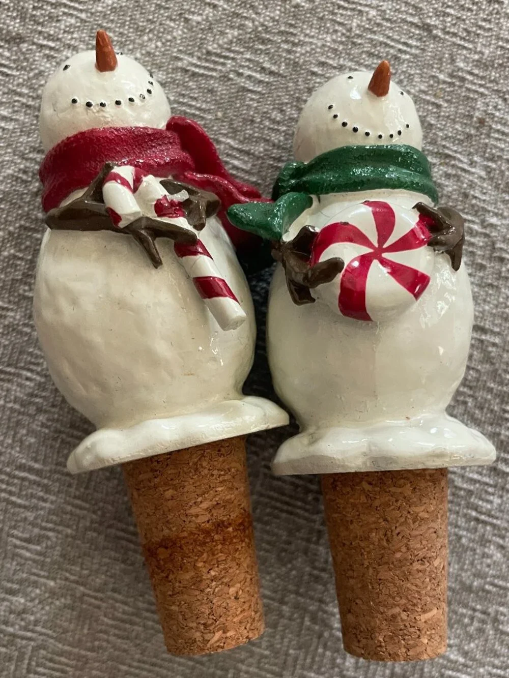 Snowman Ceramic Cork Wine Bottle Stopper (set of 2) Christmas Winter Holiday!